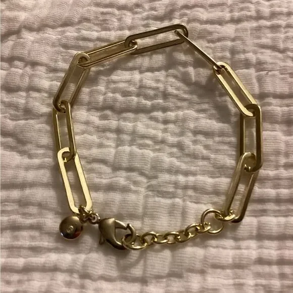 NWT J Crew larger chunky paper clip good tone bracelet, Cubic Zirconia, brass - Picture 4 of 7